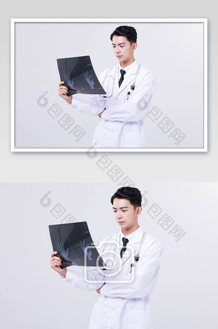 医生手拿X光片表情严肃摄影图片图片