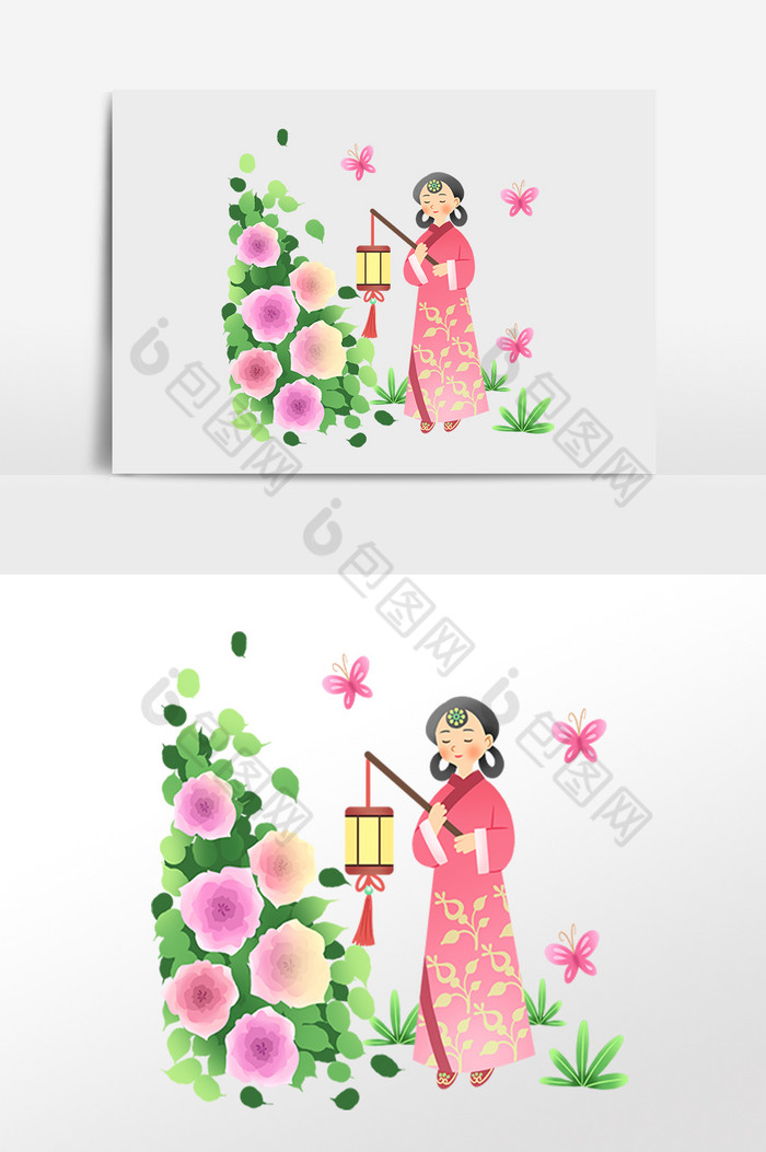 中元节鬼节打灯笼女孩插画图片图片