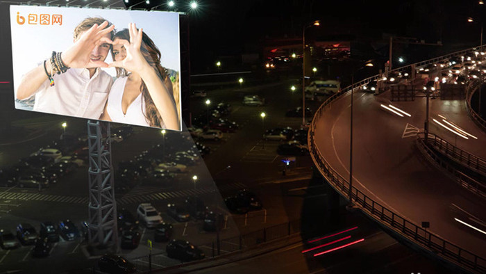夜晚高架桥上大型户外广告牌合成AE模板