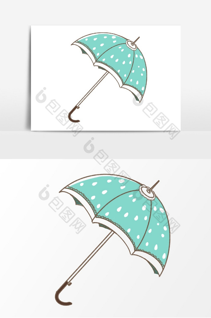 线描风清新蓝色雨伞手帐素材