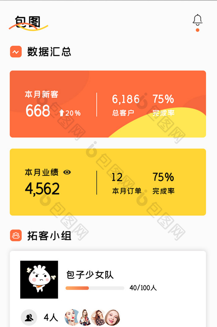 销售管理APP数据汇总UI移动界面