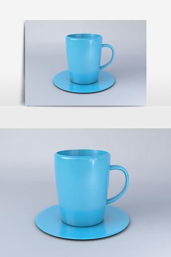 C4D蓝色咖啡杯3D模型下载图片