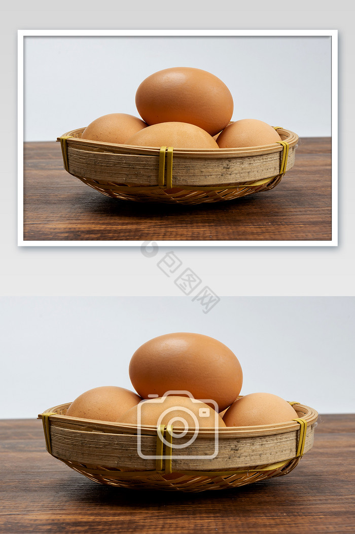 一筐农家鸡蛋摄影图片