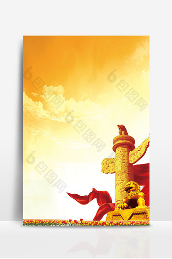 建军节党建石柱红绸带背景图片