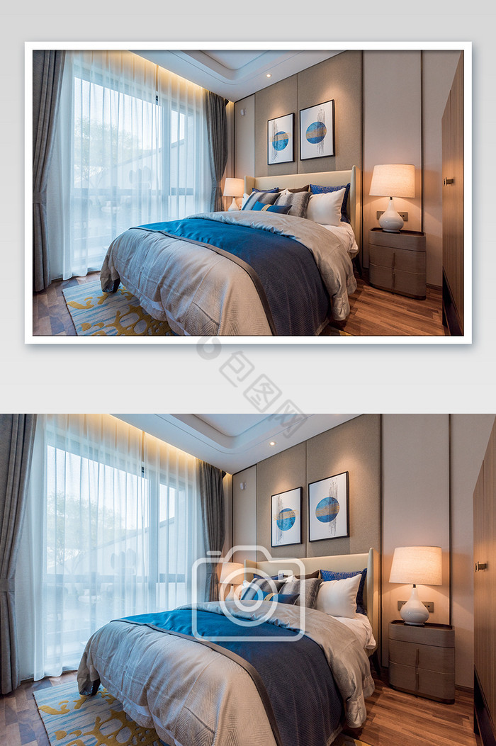 平和静谧的新中式卧室家居摄影图图片