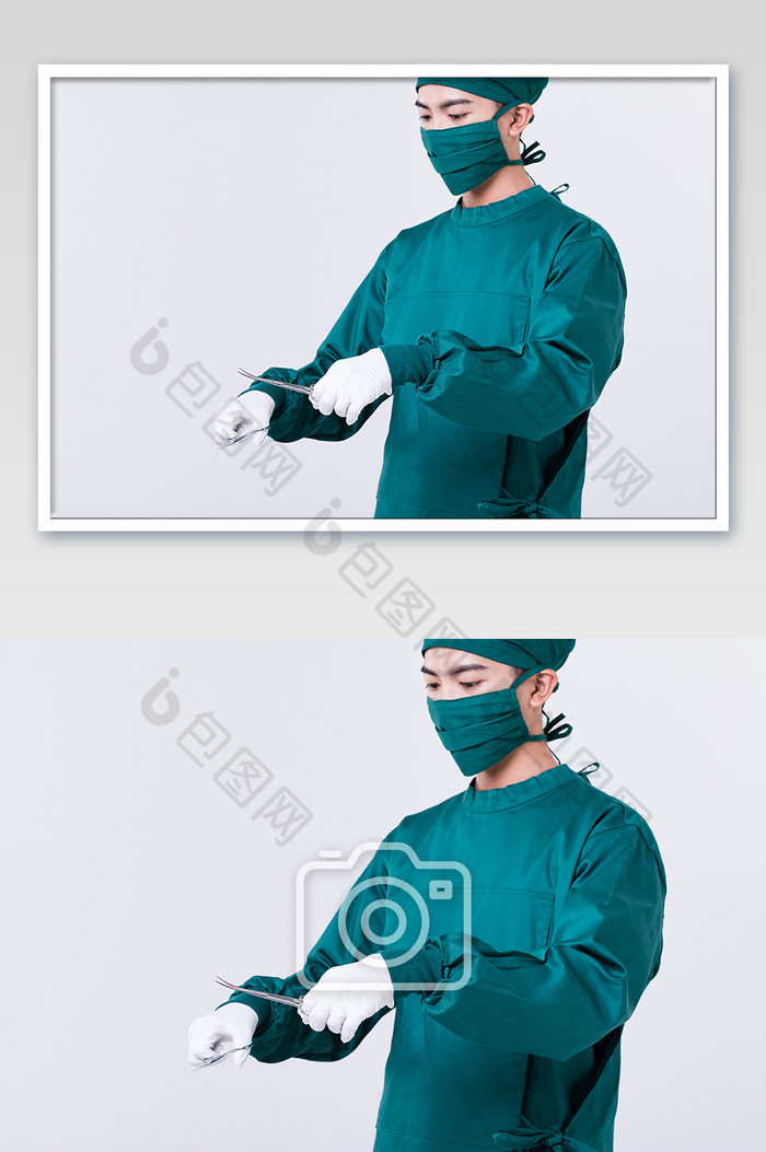 拿着剪刀手术刀的男性外科医生形象图片图片