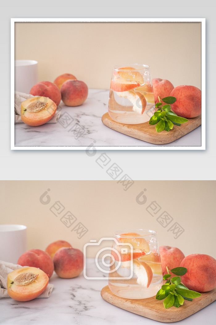 新鲜水果美食油画质感清爽甜美水蜜桃摄影图