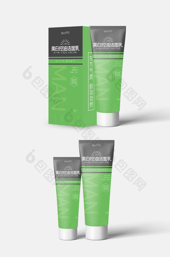 绿色清新简约洁面护肤美白化妆品包装设计图片