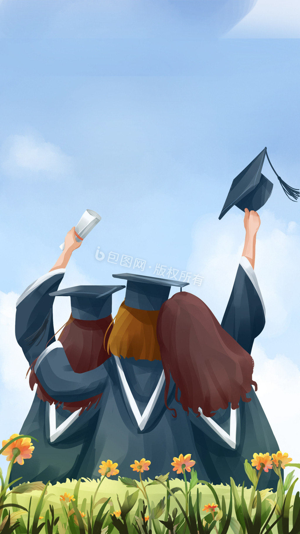 毕业季同学相拥合影插画动图gif