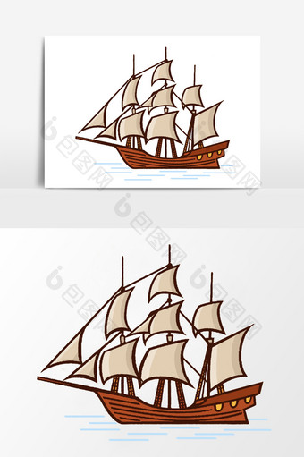 简笔画古代帆船元素图片