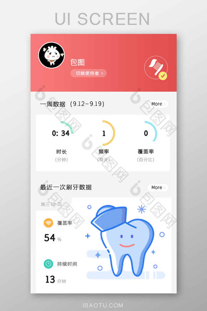 刷牙APP首页UI移动界面