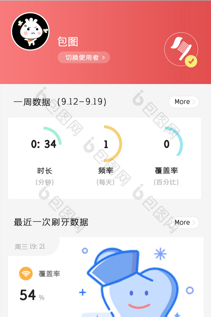 刷牙APP首页UI移动界面