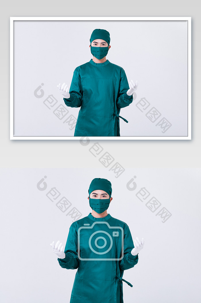 身穿绿色手术服准备工作的外科医生
