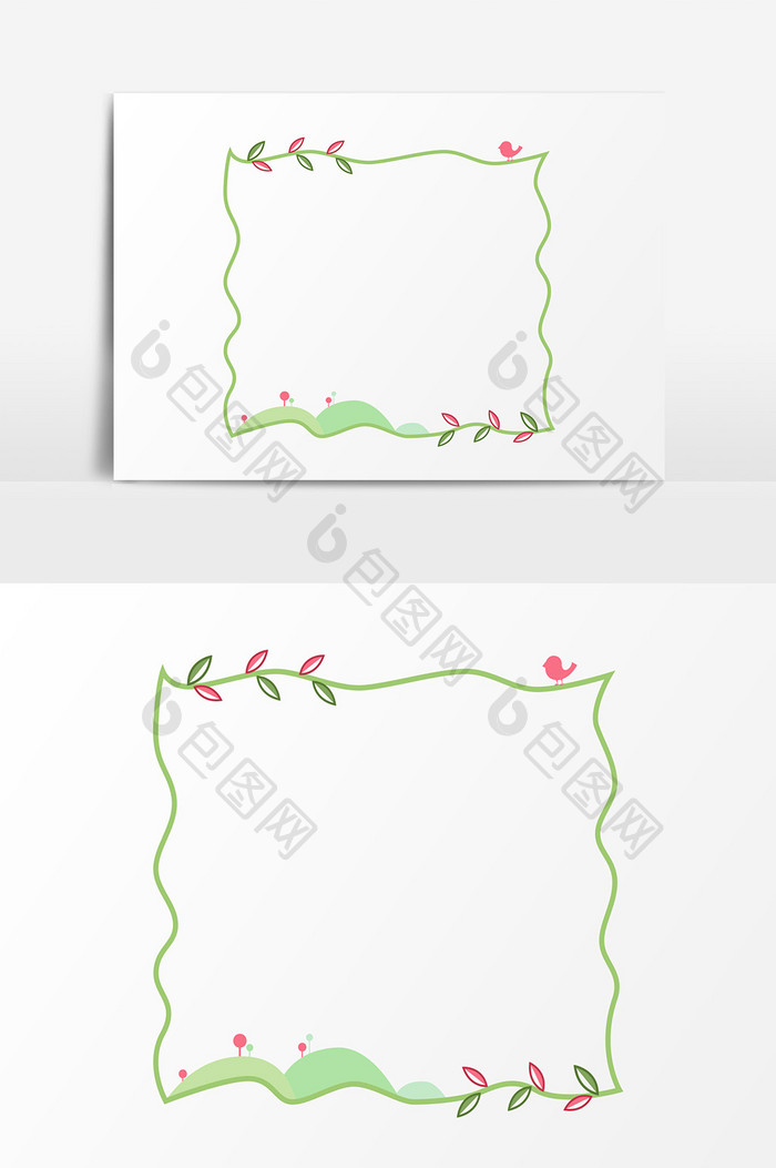 卡通手绘手账边框元素植物小草小树