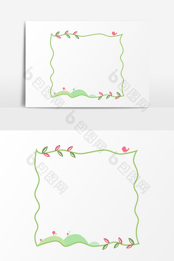 卡通手绘手账边框元素植物小草小树图片