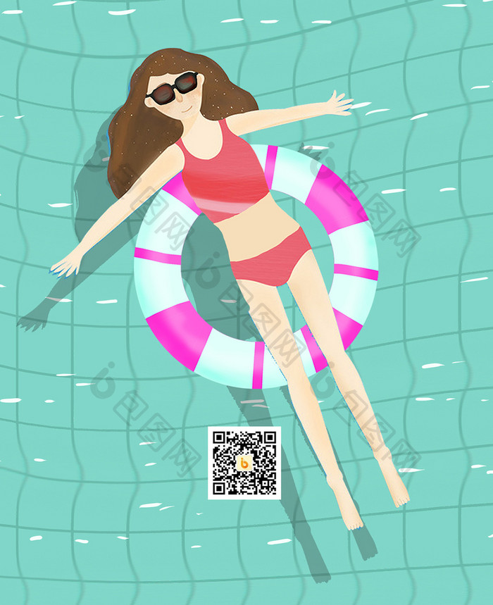 绿色盛夏泳池插画处暑节气手机配图