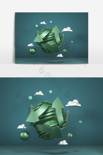 C4D绿色简约创意环保装饰循环元素图片