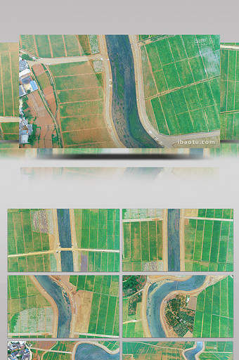 航拍俯瞰河流两边农田图片
