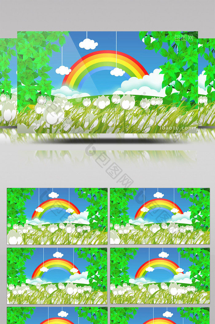 卡通花朵彩虹树叶背景