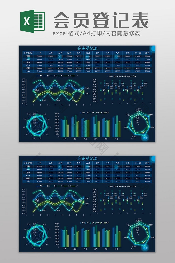可视化大数据会员登记表Excel模板