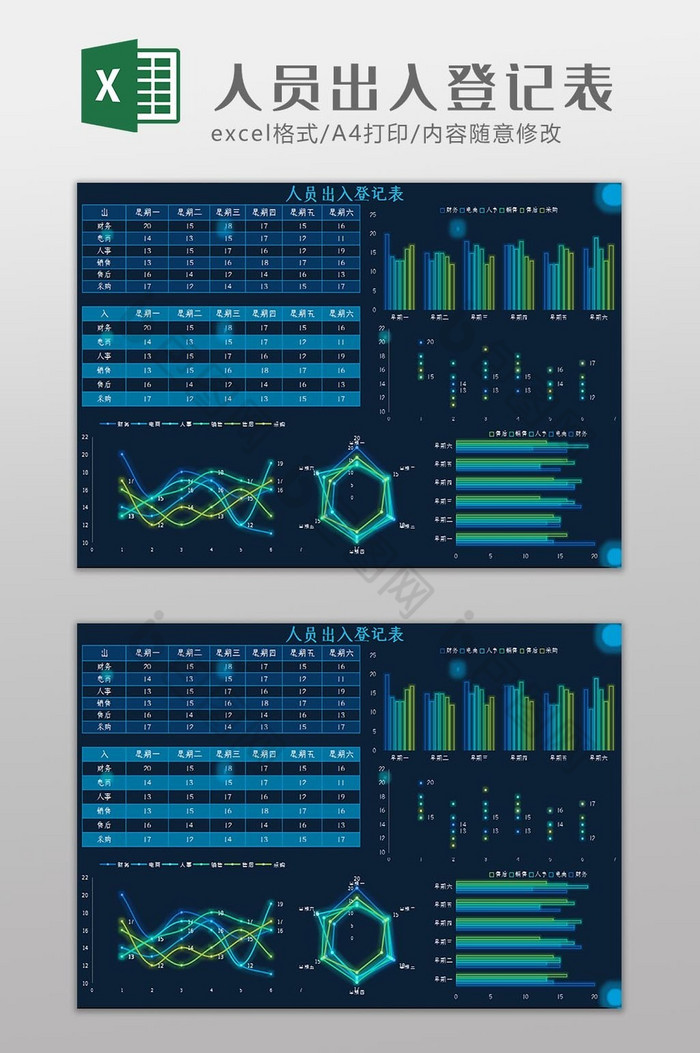 可视化人员出入登记表Excel模板图片图片