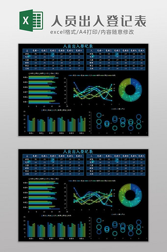 可视化科技人员出入登记表Excel模板图片