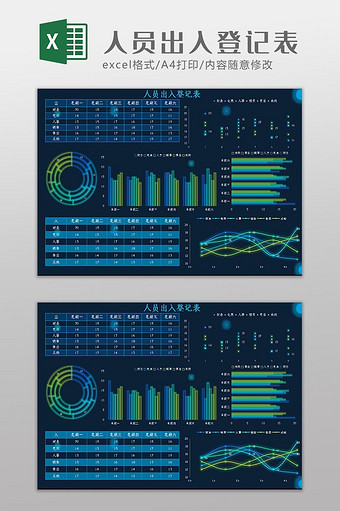 科技大数据人员出入登记表Excel模板图片