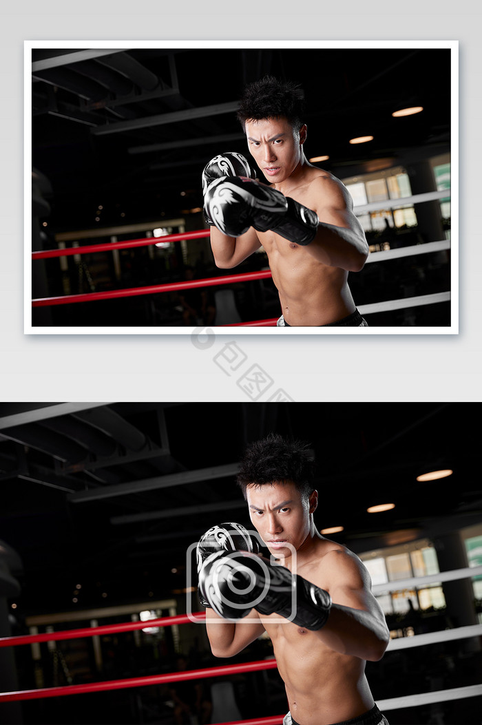 健身房运动男生拳击训练黑色拳击手套宣传图图片