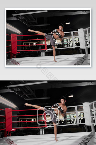 健身房运动男生拳击高踢腿练习宣传图图片