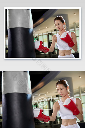 健身房运动女生拳击沙包练习宣传图图片