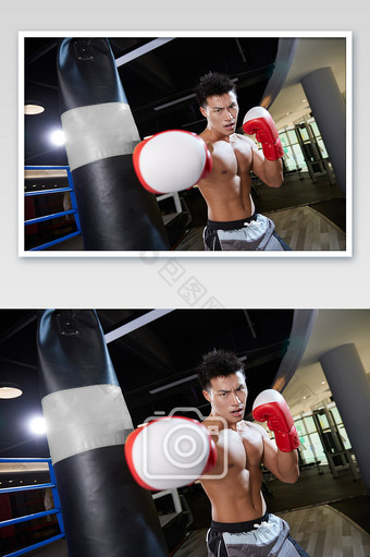 健身房运动男生沙包拳击练习宣传图图片