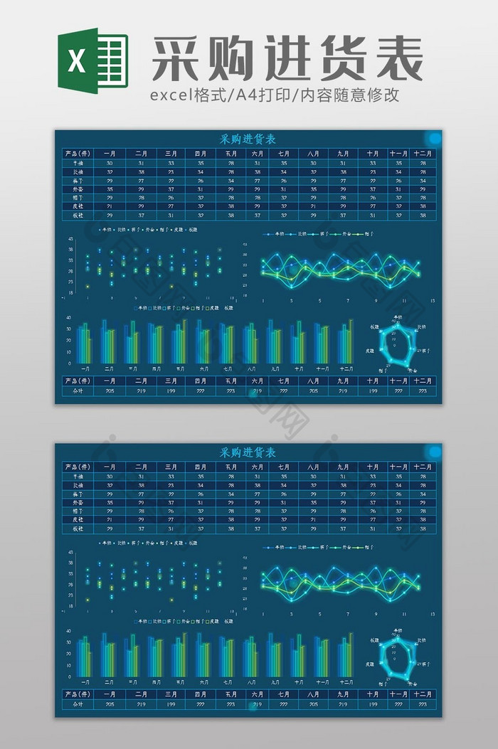 科技大数据采购进货表Excel模板