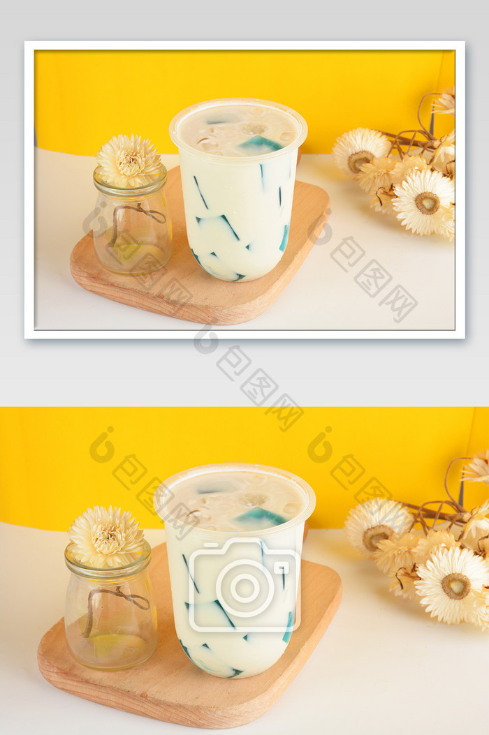 夏日美味的蓝水晶奶茶摄影图