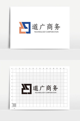 蓝橙时尚大气简约商务公司logoVI模板