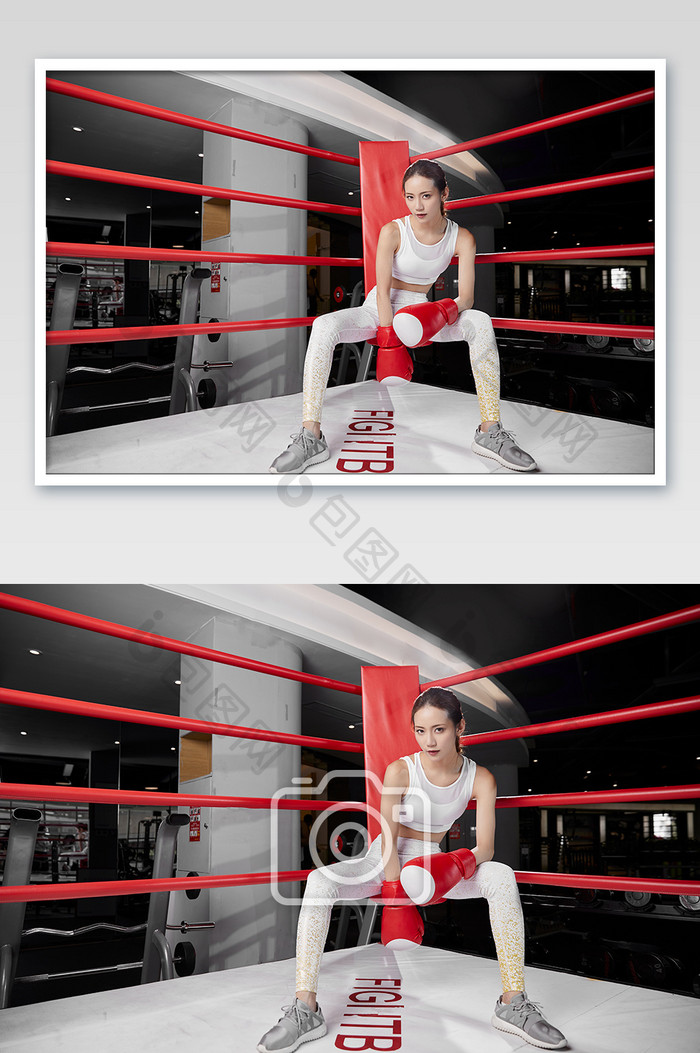 健身房运动女生霸气拳击姿势宣传图