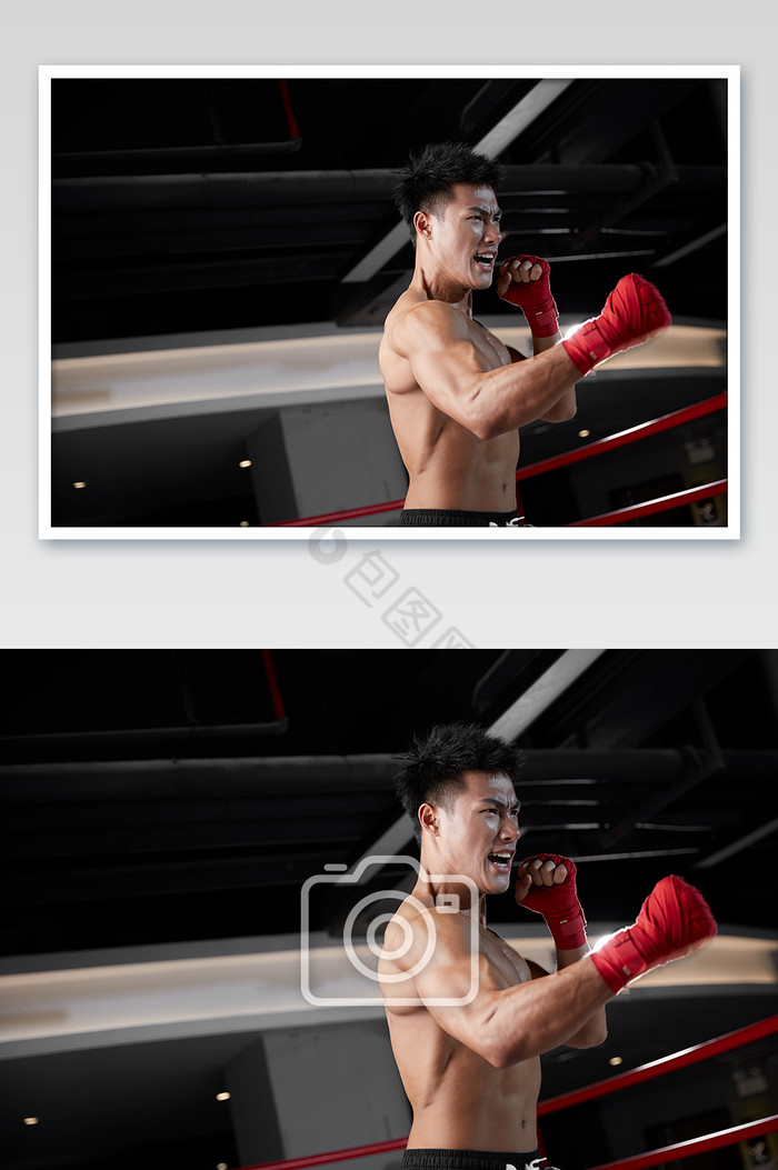健身房运动拳击运动男生挥拳力量练习宣传图图片