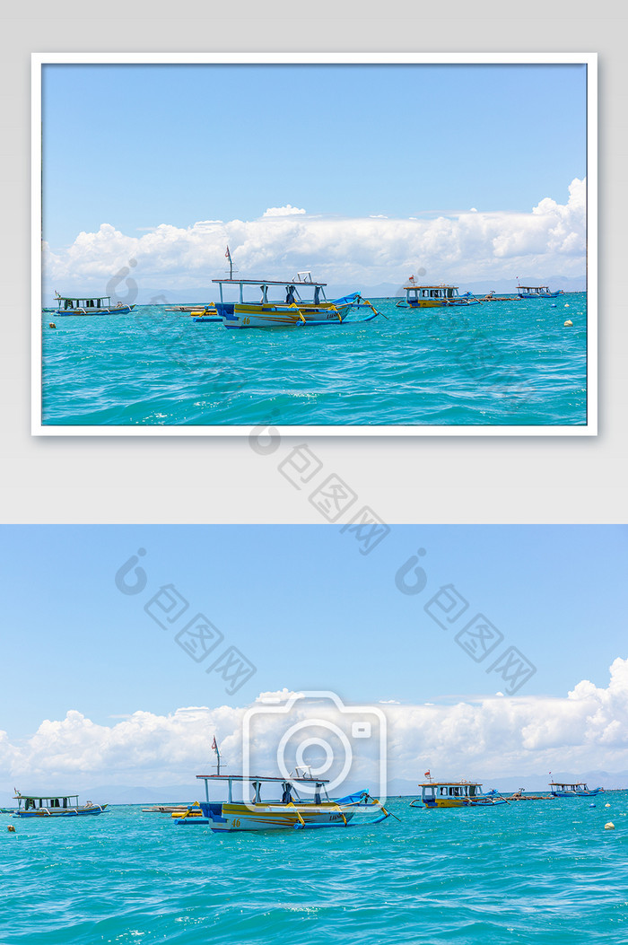 蓝色印度尼西亚龙目岛海上蜘蛛船摄影图片