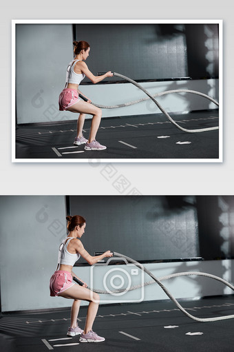 健身房运动女生力量练习战绳练习宣传图图片