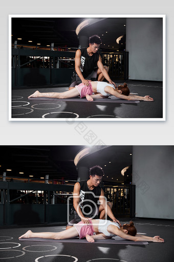 健身房运动俯卧哈努式瑜伽姿势练习宣传图图片