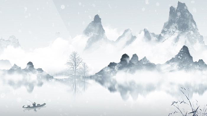 中国风水墨山水下雪动画标题素材背景视频