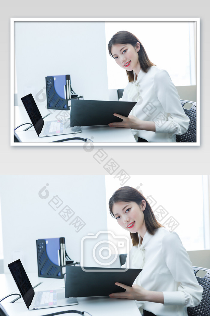 职场女白领办公室上班办公摄影图