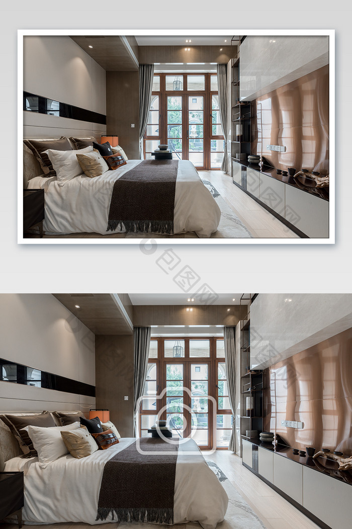新中式轻奢精致的卧室家居摄影图