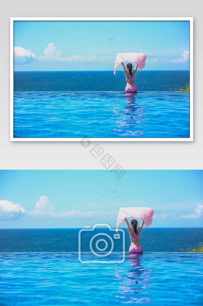 印度尼西亚巴厘岛蓝点无边泳池摄影图片