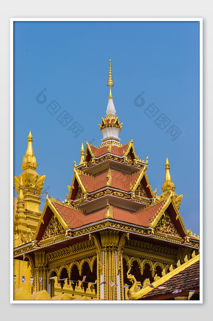 金色老挝万象塔銮建筑摄影图片