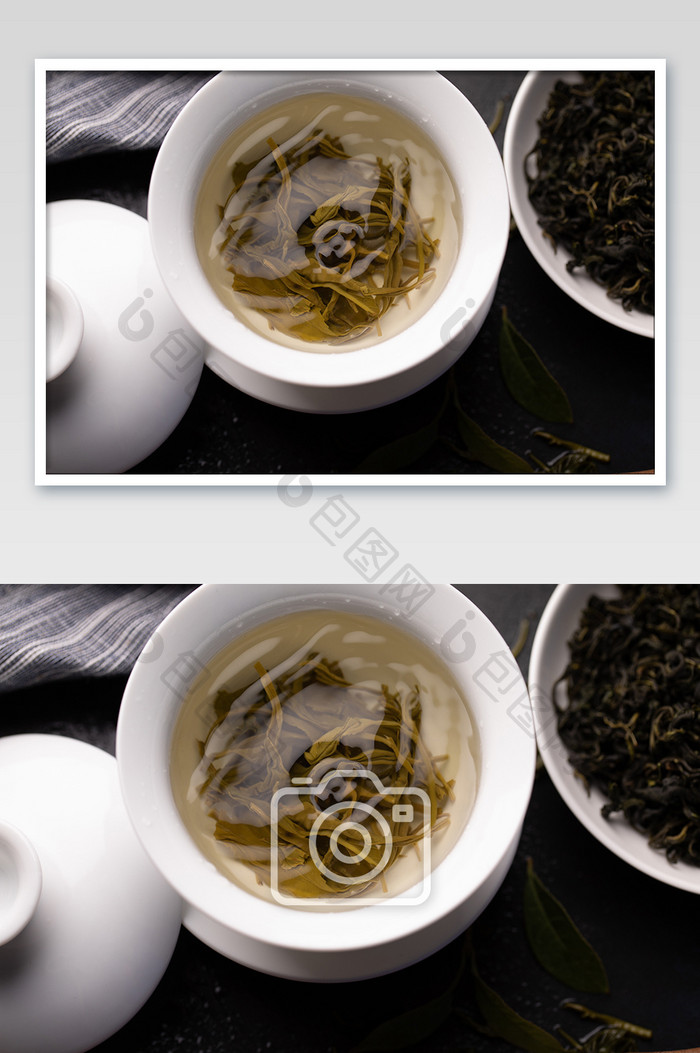 清新绿茶茶叶茶汤特写摄影图片
