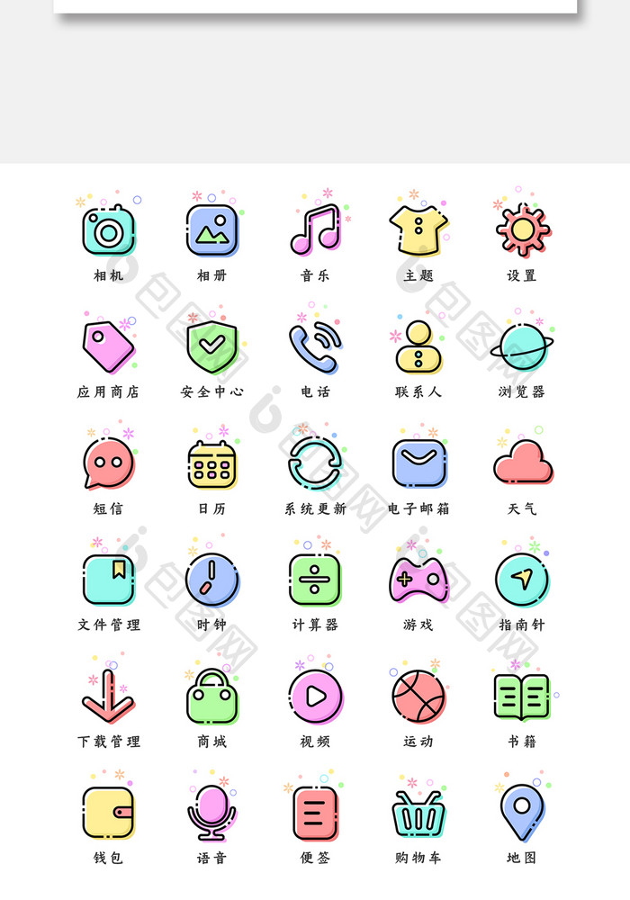 mbe图标可爱卡通线性手机主题矢量ui