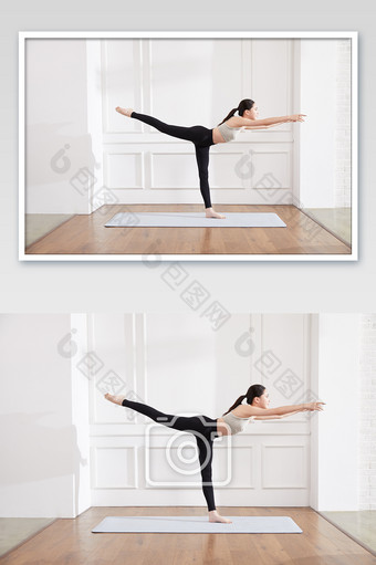 瑜伽健身普拉提女性战士三式图片