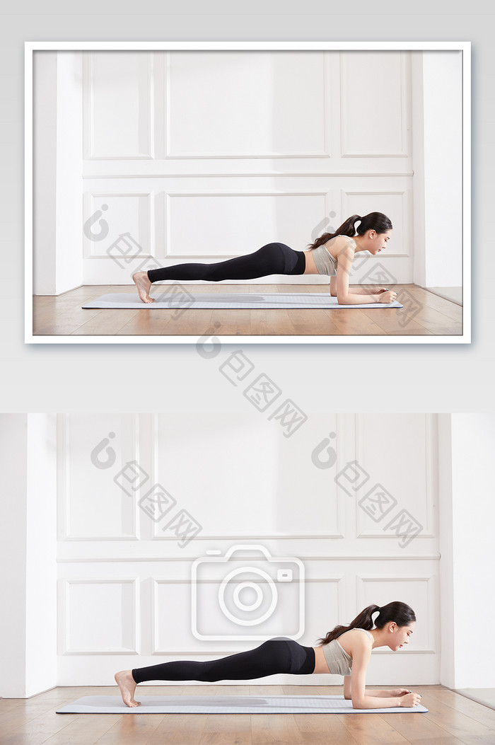 瑜伽健身普拉提女性平板支撑图片