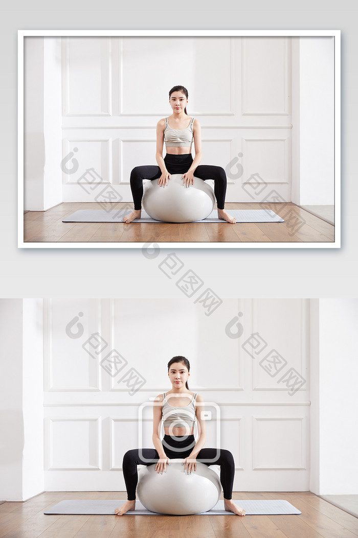 瑜伽健身普拉提女性蹲式瑜伽球图片