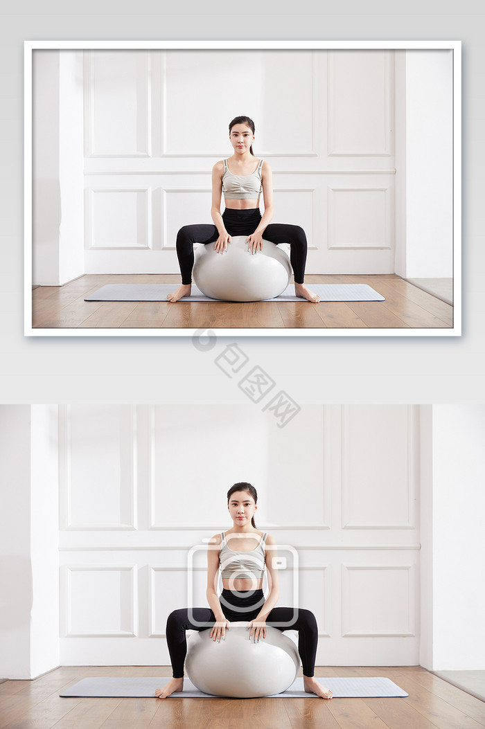 瑜伽健身普拉提女性蹲式瑜伽球图片